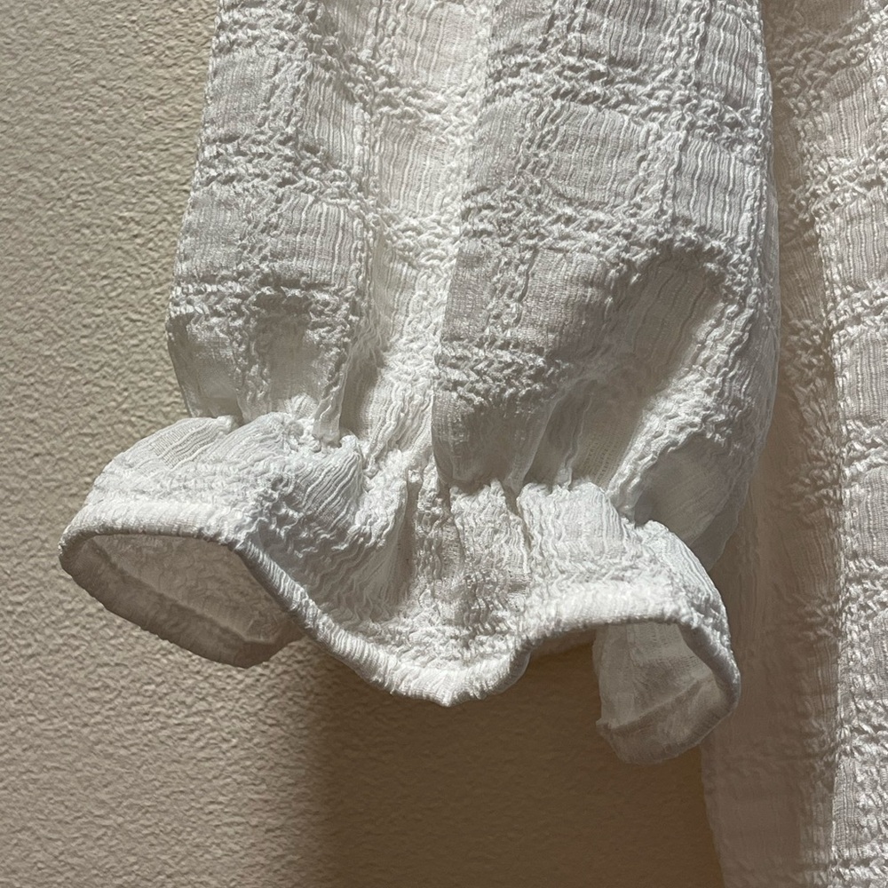 Cocobleu NY Cottagecore Button, Short Sleeve Top, Ruffled Collar, Sz S, White - Picture 5 of 9